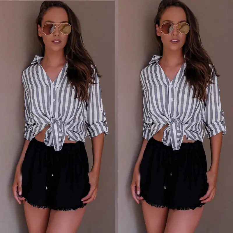 Новинка 2017 модные женские повседневные свободные топы рубашка с длинным рукавом