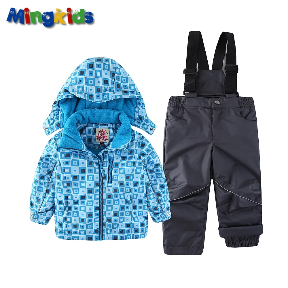 Mingkids осень весна демисезонный Дети Верхняя Одежда мальчик куртка комбинезон штаны Костюм Водонепроницаемый Ветрозащитный мальчик подкладка флис лыжные штаны теплый удобный фирменная одежда бренд Plaid