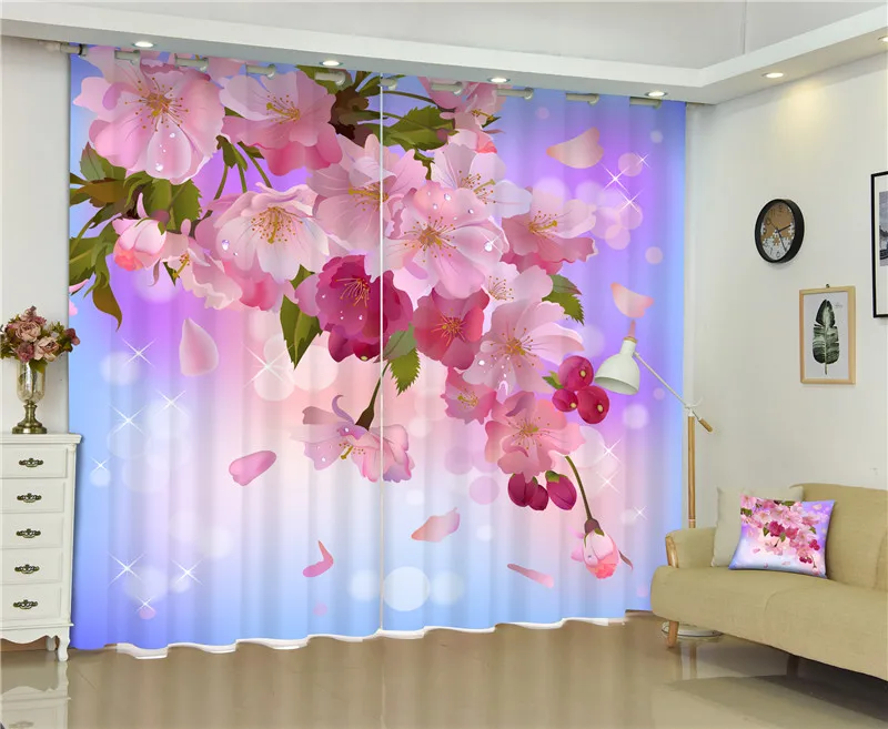 Затемненные оконные шторы с цветками вишни, Роскошные 3D шторы для гостиной, спальни, офиса, отеля, дома, настенный гобелен