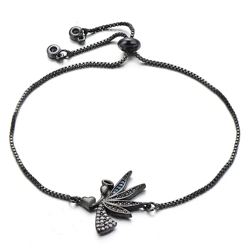 black Pipitree нежные сердечные браслеты с ангелом для женщин леди Регулируемая цепь AAA Циркон Кристалл Шарм Браслеты любовника ювелирные изделия подарок - Окраска металла: black