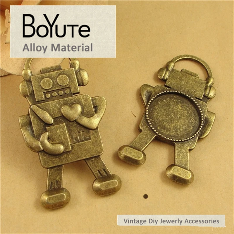 

BoYuTe (10 Pieces/Lot) 20MM Cabochon Bese Zinc Alloy Materials Antique Bronze Plated Robot Pendant Bezel for Jewelry Makings