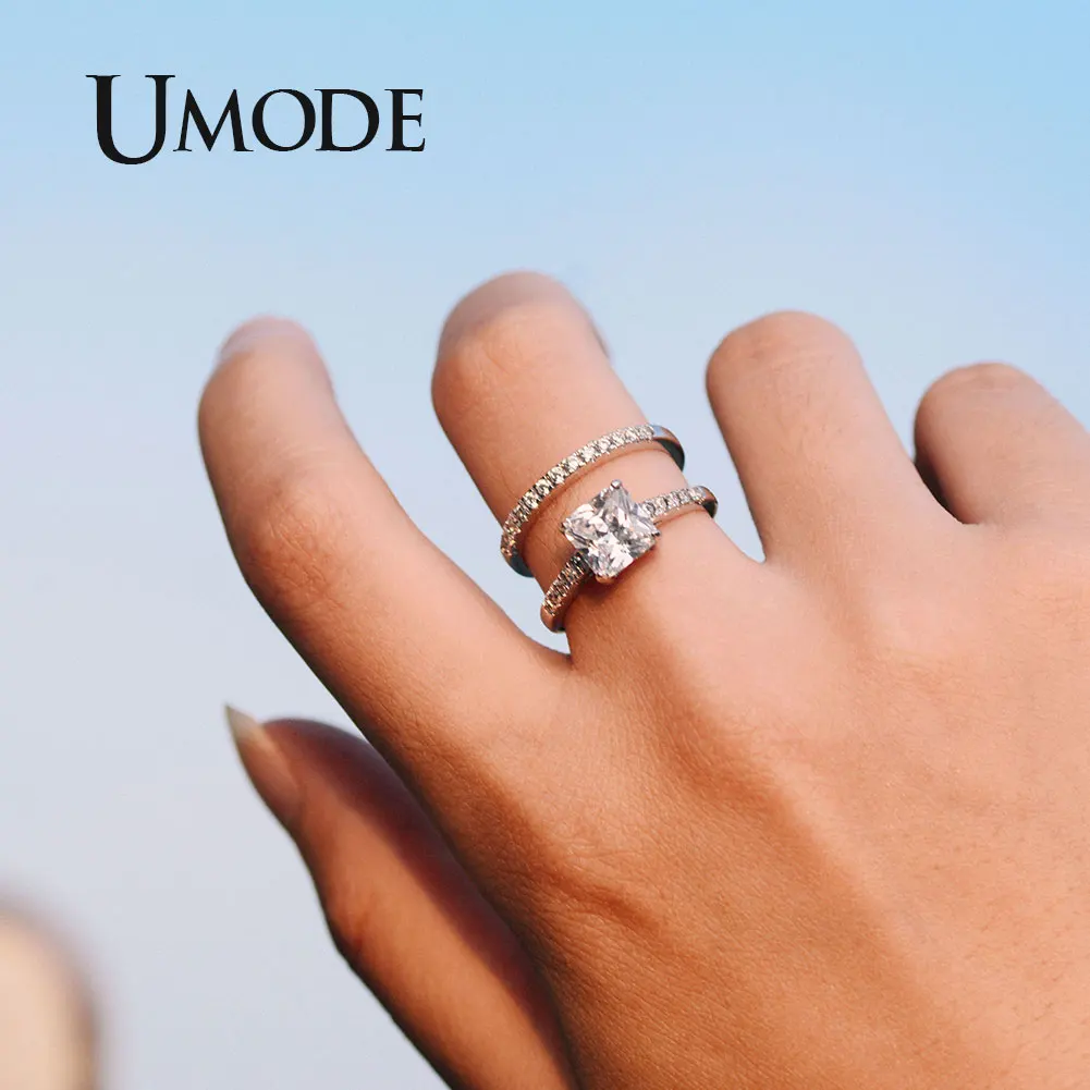 UMODE, модные 1.6ct обручальные кольца, набор для женщин, белое золото, кубический цирконий, обручальное кольцо, роскошные ювелирные изделия UR0139C