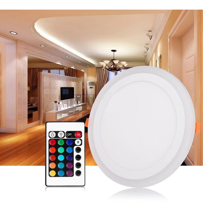 

Hot Sale Round/Square RGB LED Panel Light + Remote Control 6w/9w/16w/24W Recessed LED Ceiling Panel light AC85-265V+Driver
