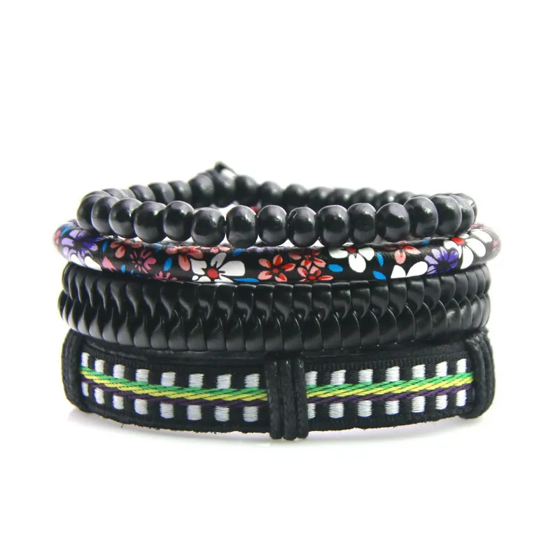 4 шт./компл. черный многослойный Плетеный Кожаный браслет для мужчин и женщин