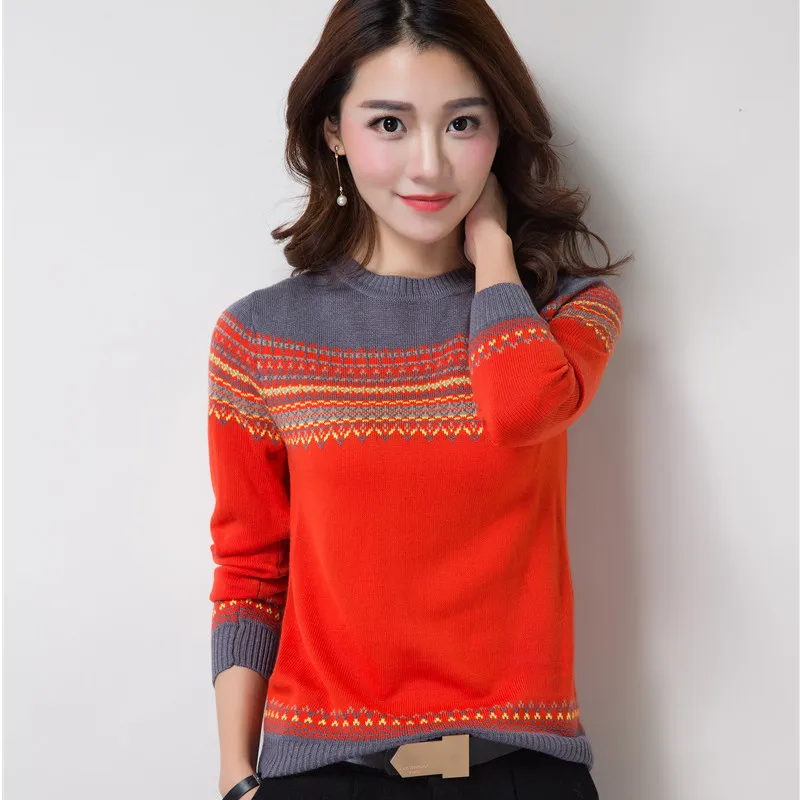 Women Pullover Knitted Sweater Long Sleeve Autumn Loose Pattern Short Pull Casual Ladies Jumper Tops Large Size 3XL L55 | Женская одежда