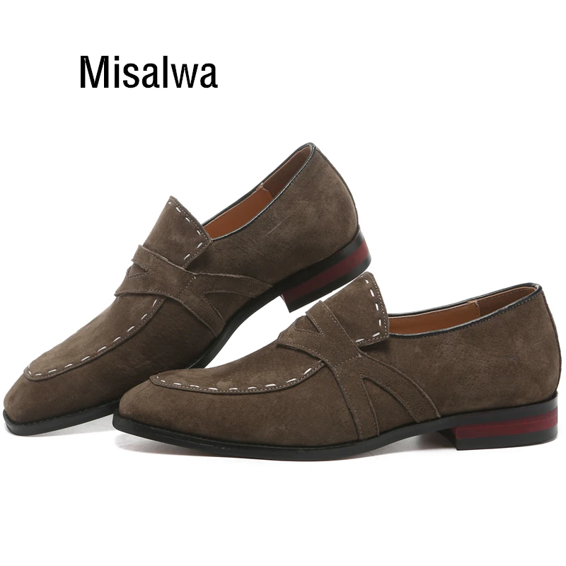 Misalwa/размеры 38-48, повседневные мужские туфли-оксфорды из замши Мужская официальная обувь с острым носком Элегантные Простые мокасины для джентльмена на плоской подошве цвета хаки