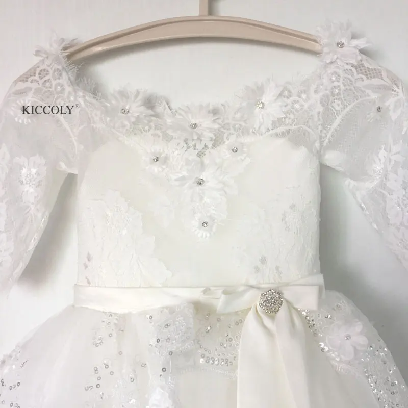Fancy 2017 Elegant Ivory Half Sleeve Boat Neckline Holy First Communion Flower Girls Dresses Appliques Tulle Pageant Dress | Детская