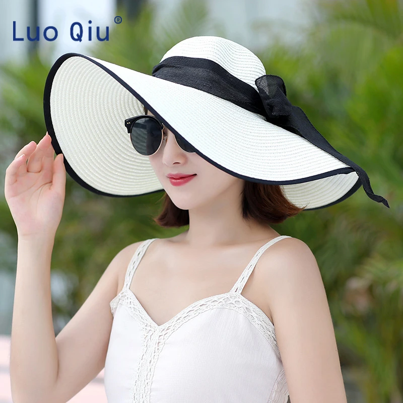 

2019 New Hot Fashion Spring Summer Female Classic Solid Color Casual Hat Women Uv Protection Beach Hat Bow Sun Hats