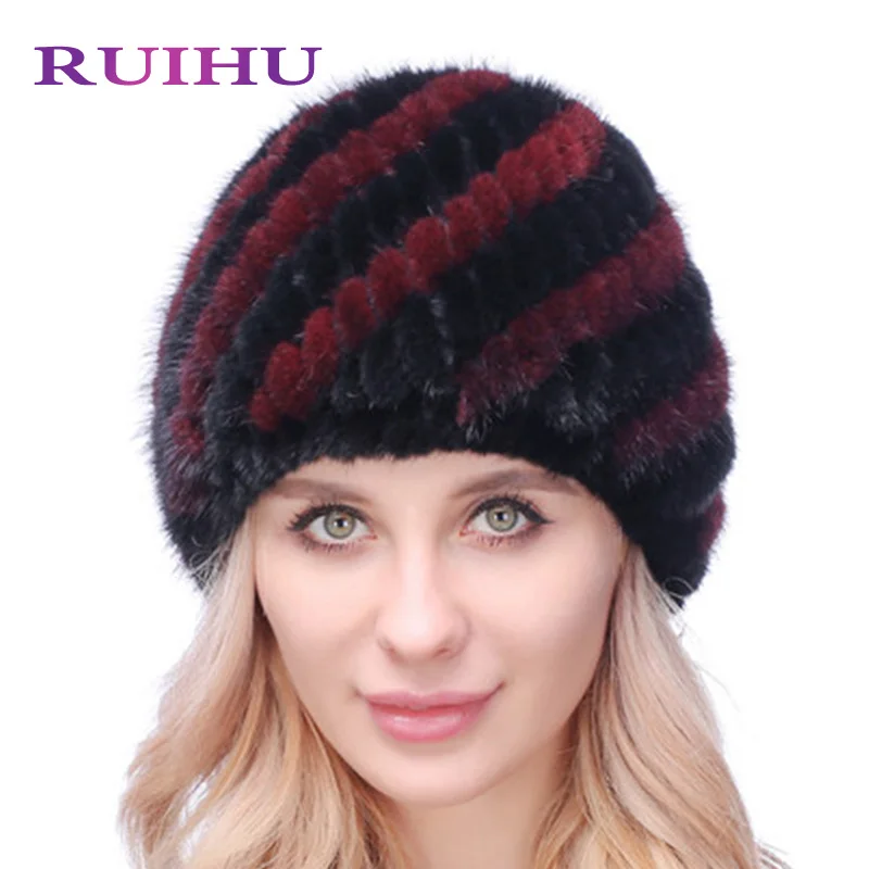 Ruihu Для женщин Ананас Стиль шапка норковая Мех животных теплые толстые Кепки