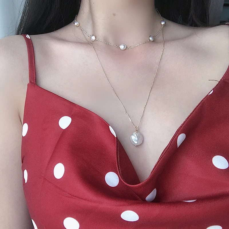 HUANZHI 2019 New Multi-layer Metal Link Chain Irregular Pearls Beads Pendant Choker Necklace for Women Girl Party Jewelry Gift | Украшения