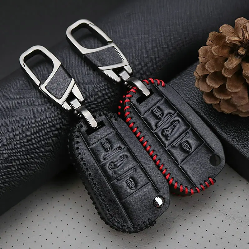 Кожаный чехол для автомобильного ключа с кольцом Citroen C4L CACTUS C5 C3 C6 C8 Picasso Xsara Peugeot 3008