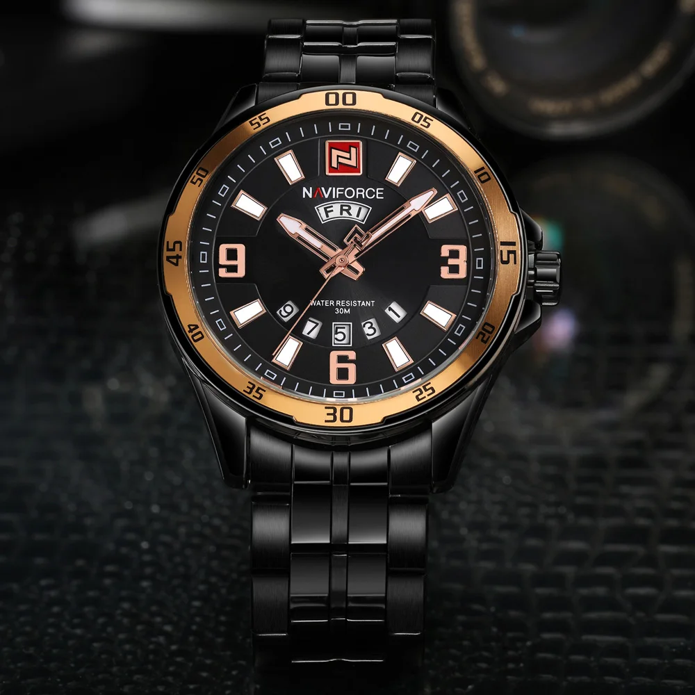 Мужские золотые часы Топ бренд Naviforce 9106 спортивные часы мужские водонепроницаемые полностью Стальные кварцевые армейские военные часы мужские Relogio Masculino