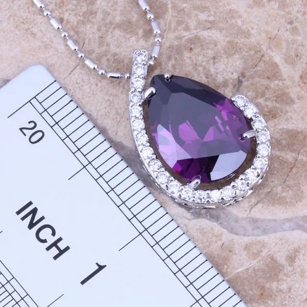 Набор ювелирных изделий с фиолетовым и серебряным покрытием из белого фианита