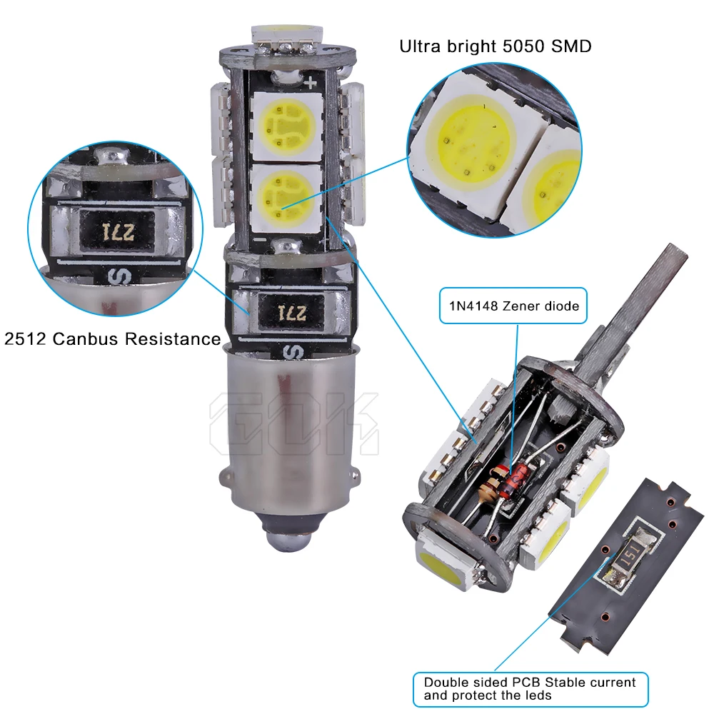 Светодиодная лампа canbus 9smd для салона автомобиля белая 2 шт./лот 5050 светодиодов без