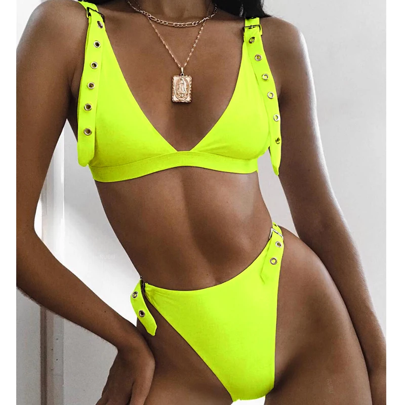 Купальник 2019 с регулируемыми пуговицами Пляжное бикини купальник пуш ап высокой