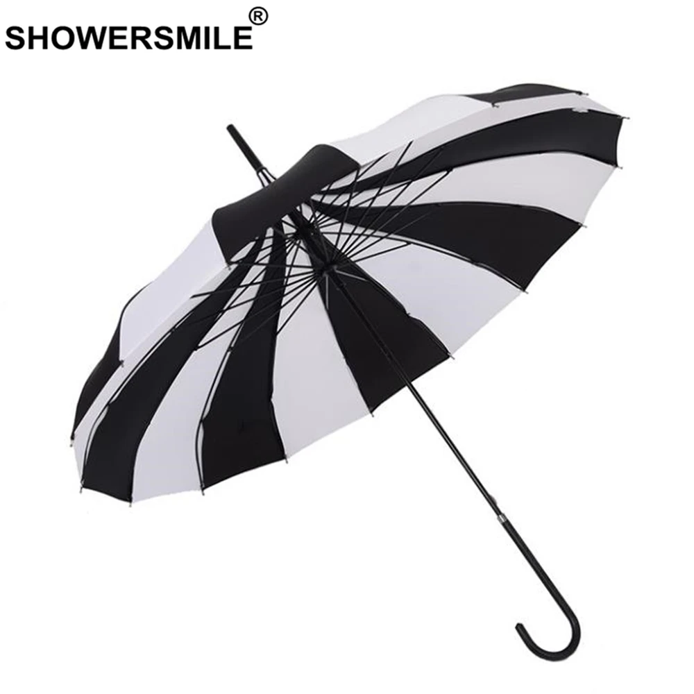 SHOWERSMILE Pagoda Umbrella Women Tower Long-handle Parasol Sun Rain Striped Black White Hanging Parapluie | Дом и сад