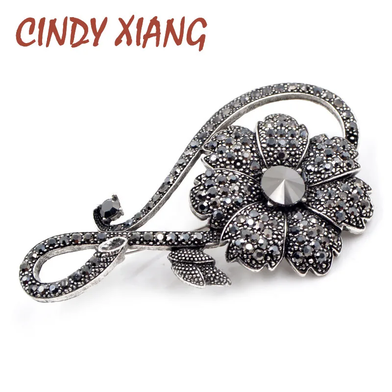 Женская Брошь в виде черного цветка CINDY XIANG Стразы винтажная элегантная большая