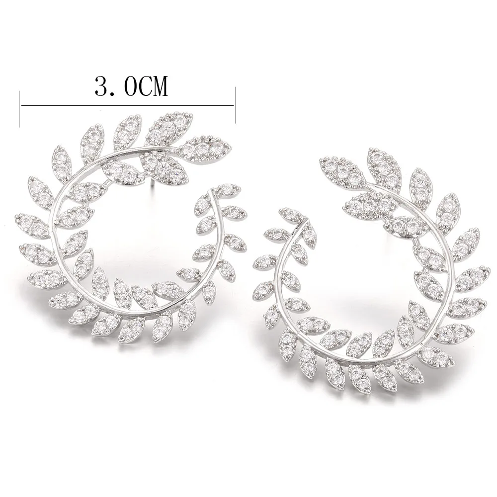 

HONGHONG 2018 High-quality Occident Style Leaf shape earring Cubic zirconia Stud Earrings for Women Wedding Fashion Jewelry