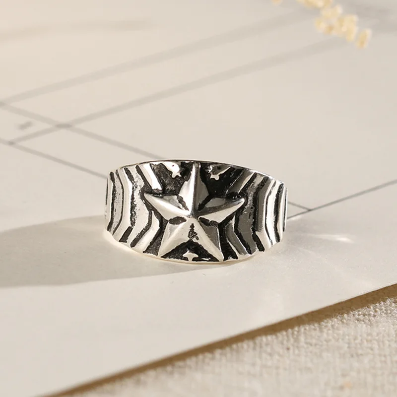 Инь Ху Jewelry стерлингового серебра 925 старинное серебро Цвет звезда кольцо панк
