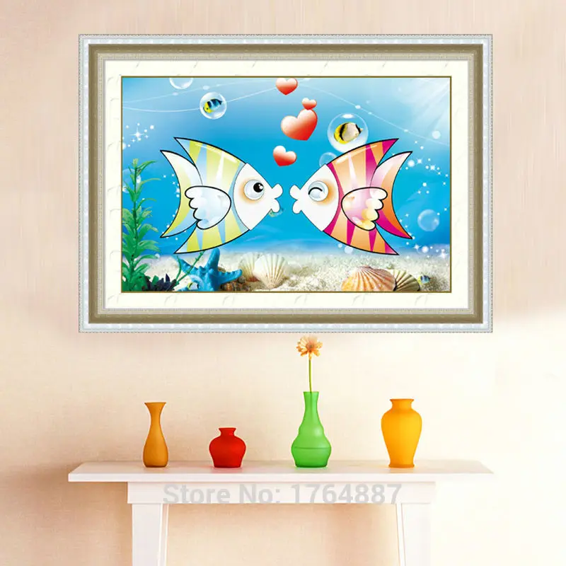 5D Diy Алмазная вышивка Артикул 2 Рыба Поцелуй Любовь Рубик куб дрель картина