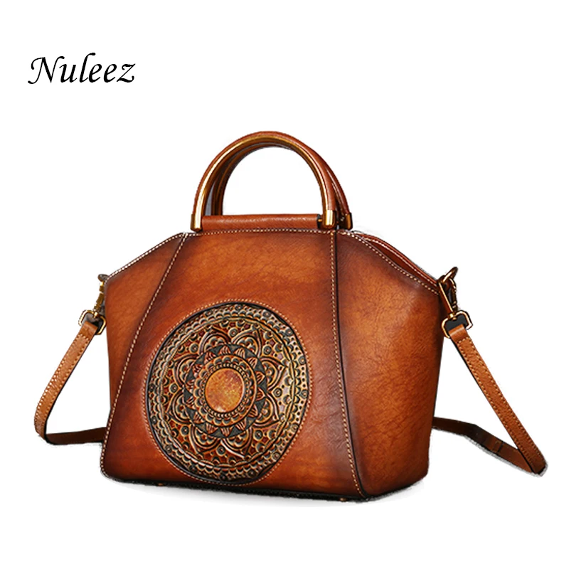 Сумка тоут Nuleez женская из натуральной воловьей кожи винтажная ручной работы в