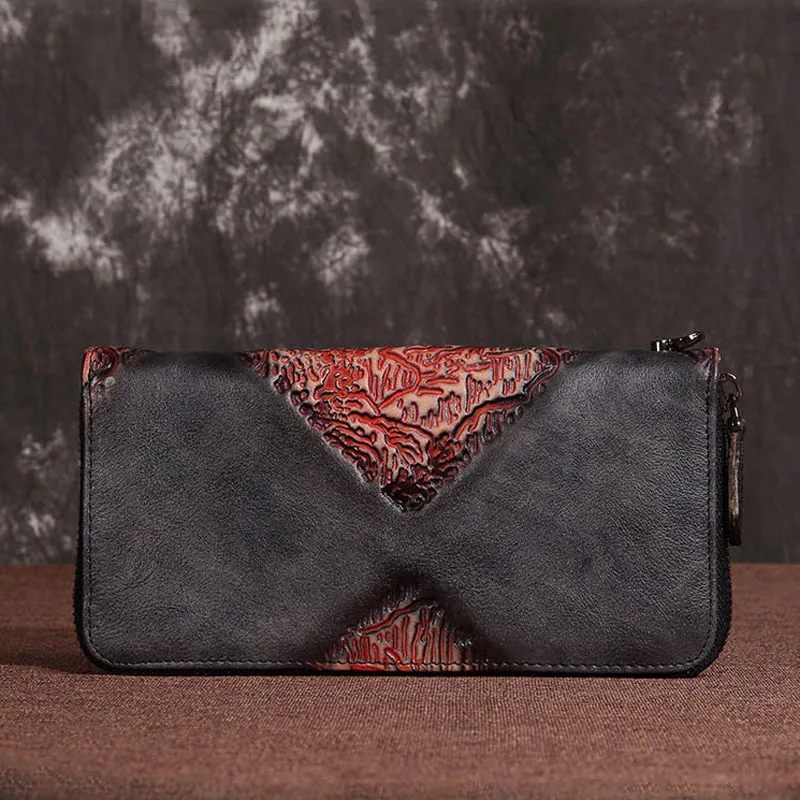 Vintage black Женский кошелек ретро дизайн кожаный браслет кошельки женский мульти карта Длинный кошелек на молнии из натуральной кожи - Цвет: Vintage black