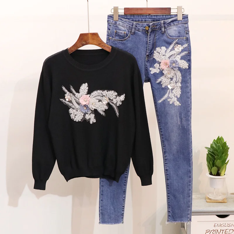 Весенне осенний Женский пуловер с длинными рукавами украшенный бусинами и