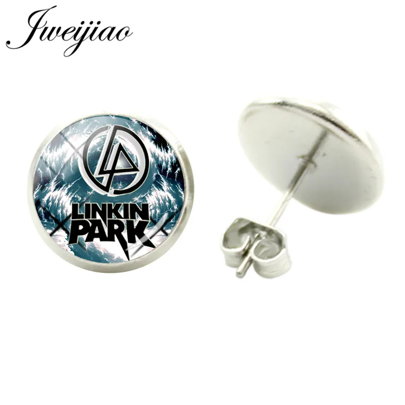 JWEIJIAO, модные серебряные серьги Linkin Park, рок-группа, знак, серьги-гвоздики, стеклянный кабошон, изображение купола, ювелирные изделия для фанатов LK23 - Окраска металла: LK25