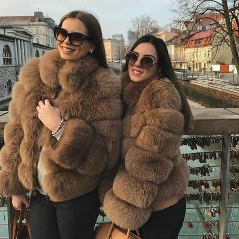 

Женское пальто с воротником-стойкой, модное пальто из натурального Лисьего меха, элегантная зимняя верхняя одежда, 2018
