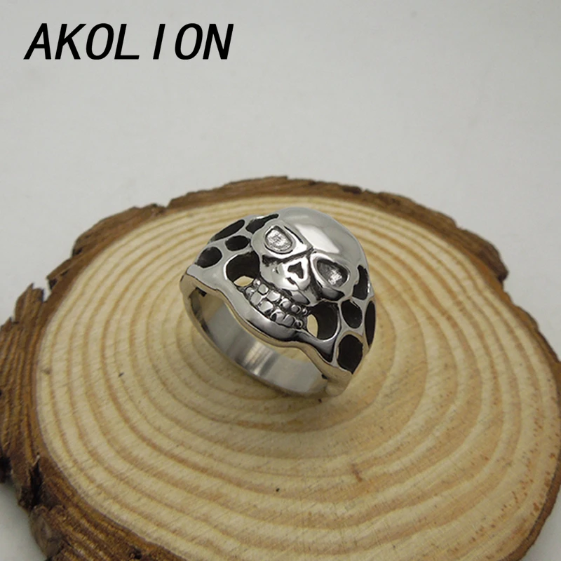 Akolion черепа titanium кольцо старинные серебряные кольца женщины и мужчины ювелирные