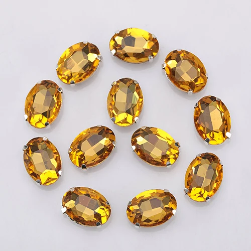 Gold Yellow Декоративные Овальные хрустальные бусины для шитья, стеклянные бусины для рукоделия, блестящие бусины для рукоделия, 10 шт. S067 - Цвет: Gold Yellow