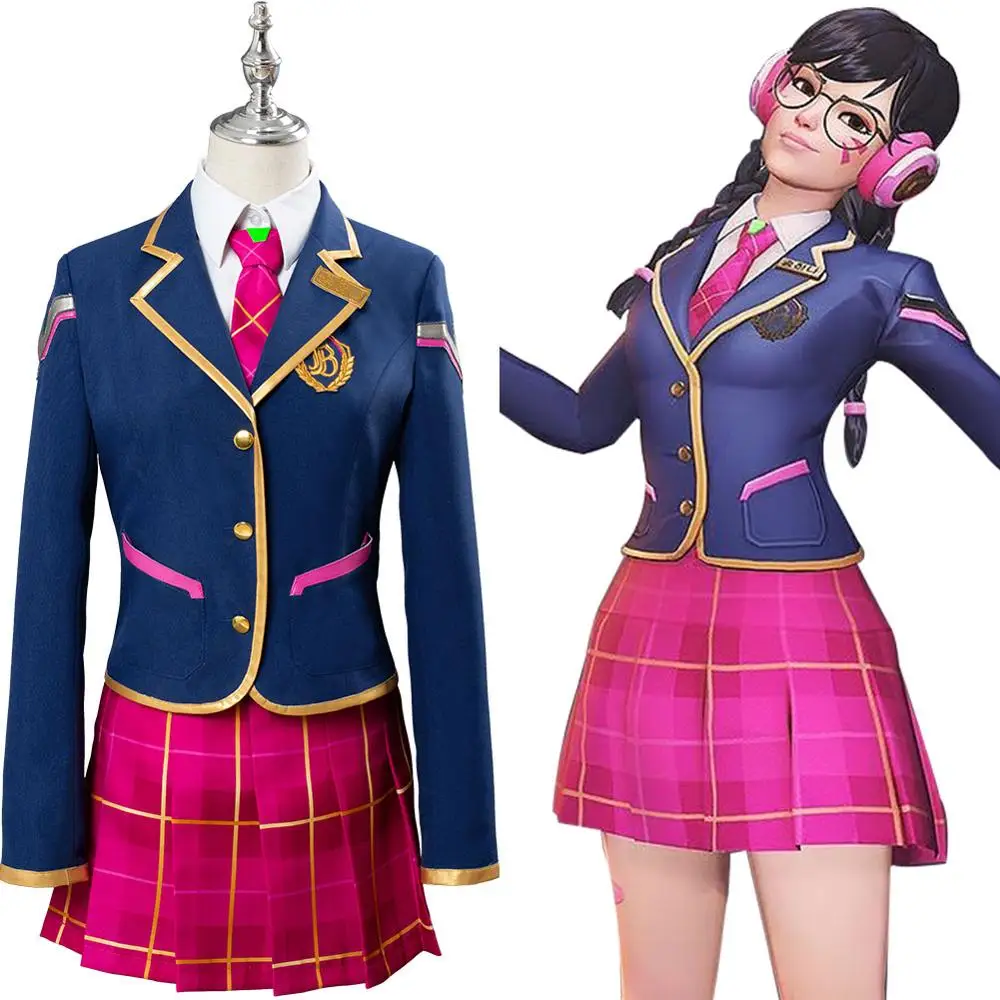 OW Hana песня Косплэй D.VA DVA костюм платье для девочек школьная форма комплект пальто