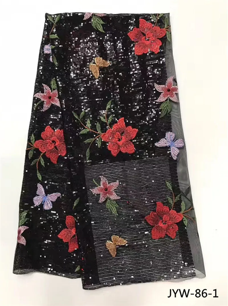 Новый черный блесток кружева ткани цветочным узором Свадебные платья делает