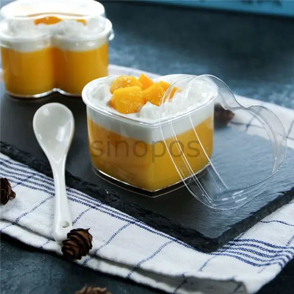 12 шт. прозрачная пластиковая чашка для Мусса в форме сердца с крышкой и ложкой