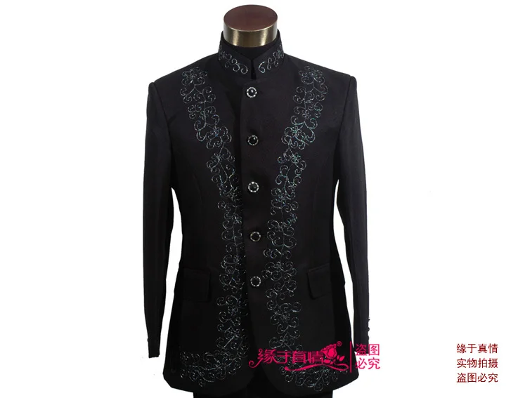 Мужская одежда деловой костюм китайский стиль вышивка китайская туника стоячий