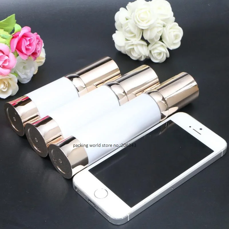 Белая безвоздушная бутылка 40 мл белый золотой флакон с помпой/крышкой/дном