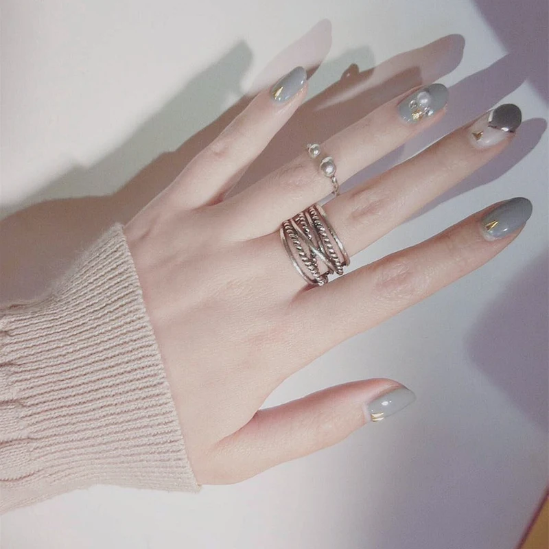 Красивый кремовый серый чистый цвет 3D поддельные ногти милые накладные 24 шт с