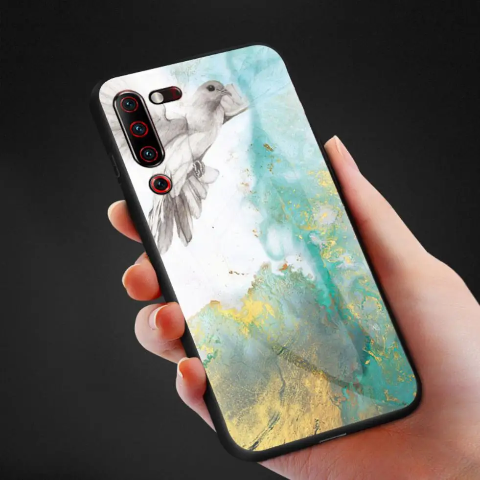 Противоударный чехол для Lenovo Z6 Pro /Z5s из закаленного стекла с мраморным рисунком
