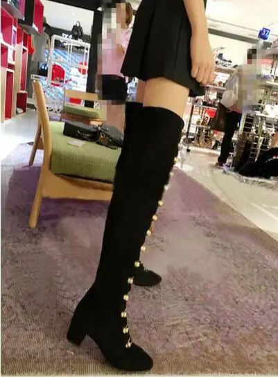 Новое поступление 2019 г. зимние женские замшевые сапоги с пряжкой черные ботфорты