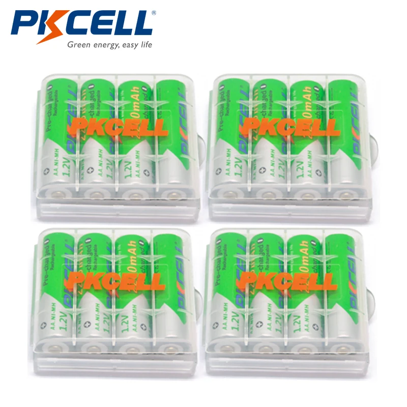 16 шт.* PKCELL AA 1,2 V 2200mAh Ni-MH аккумуляторные батареи 1,2 Вольт 2A низкий саморазряд батареи+ 4 аккумуляторные батареи