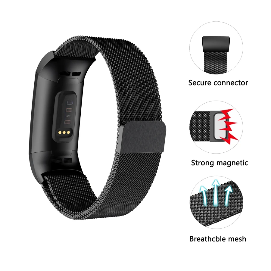 JKER магнитный с миланским плетением браслет из нержавеющей стали для Fitbit Charge 3 сменный ремешок для зарядки 3 Аксессуары для часов