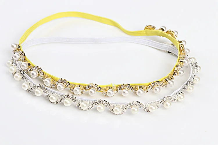 

Sparkling Pearls Baby Head Band Elastic Newborn Photography Accessories Rhinestones Baby Girls Headbands Golden/Silver
