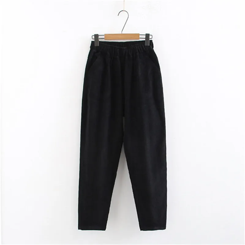 Женские вельветовые брюки с поясом на резинке повседневные однотонные прямые