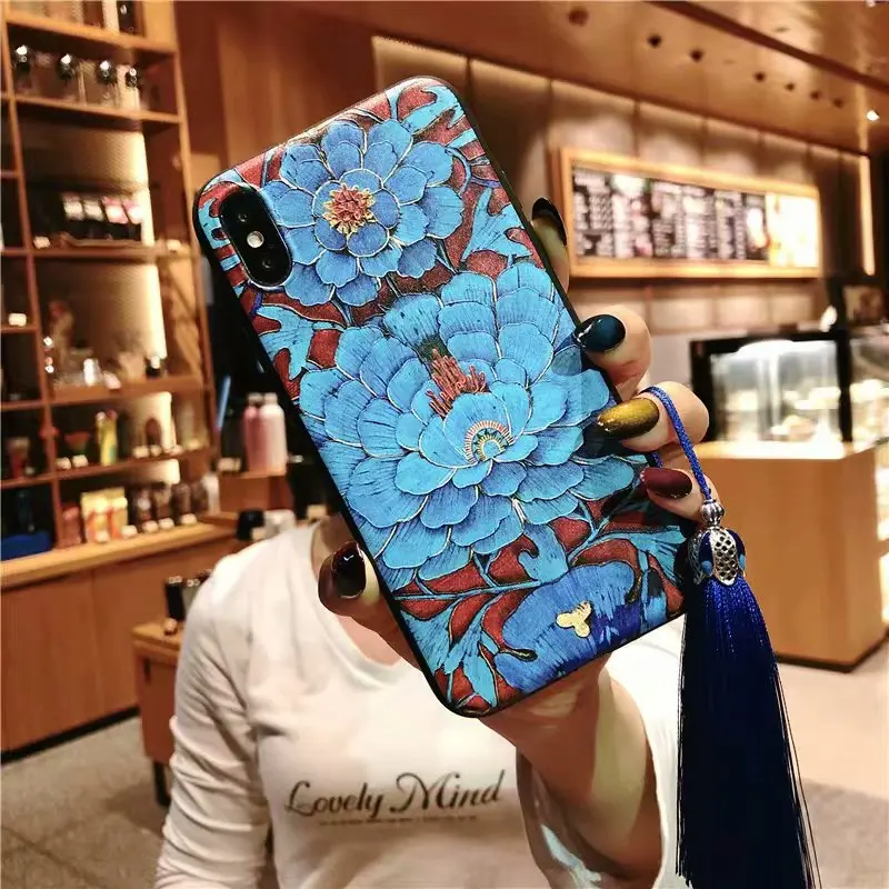 XS Max чехол для iPhone XR Китайская вышивка ремесло 3D рельеф дворец цветок X 7 8 плюс