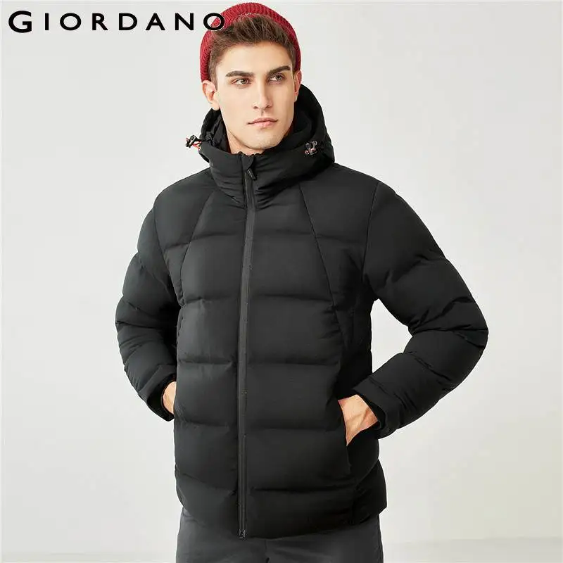 Giordano мужской пуховик из утиного пуха с капюшоном, данная модель имеет широкий размерный ряд