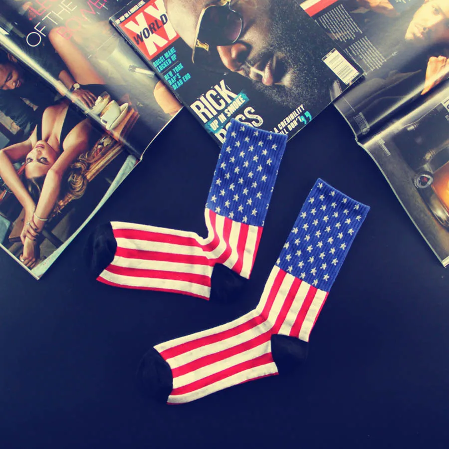 Мужские хлопковые носки WPLOIKJD в полоску с флагом и звездами новые европейские