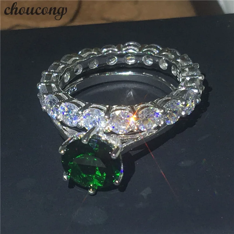 Кольцо Бесконечность choucong из серебра 100% пробы с зеленым фианитом 5 А|infinity ring|wedding