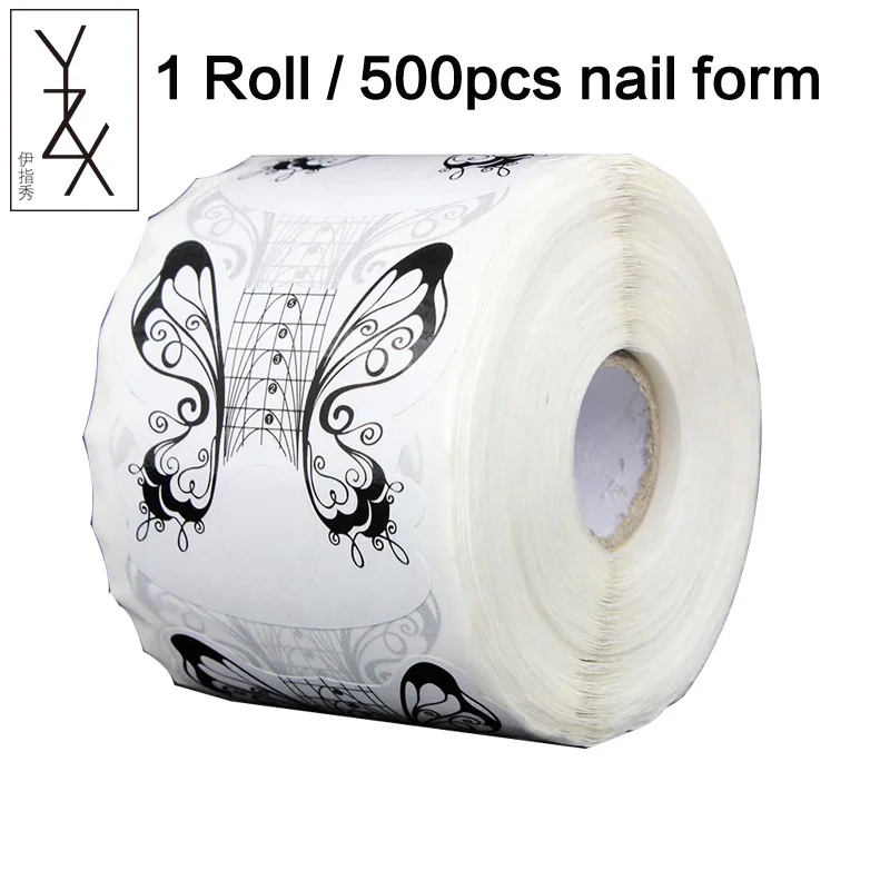 White Butterfly YZX 1 рулон, 300 шт/500 шт, Профессиональная форма для наращивания ногтей, французские акриловые УФ-гелевые наконечники, руководство по изготовлению, трафаретная наклейка, инструменты для дизайна ногтей - Цвет: White Butterfly