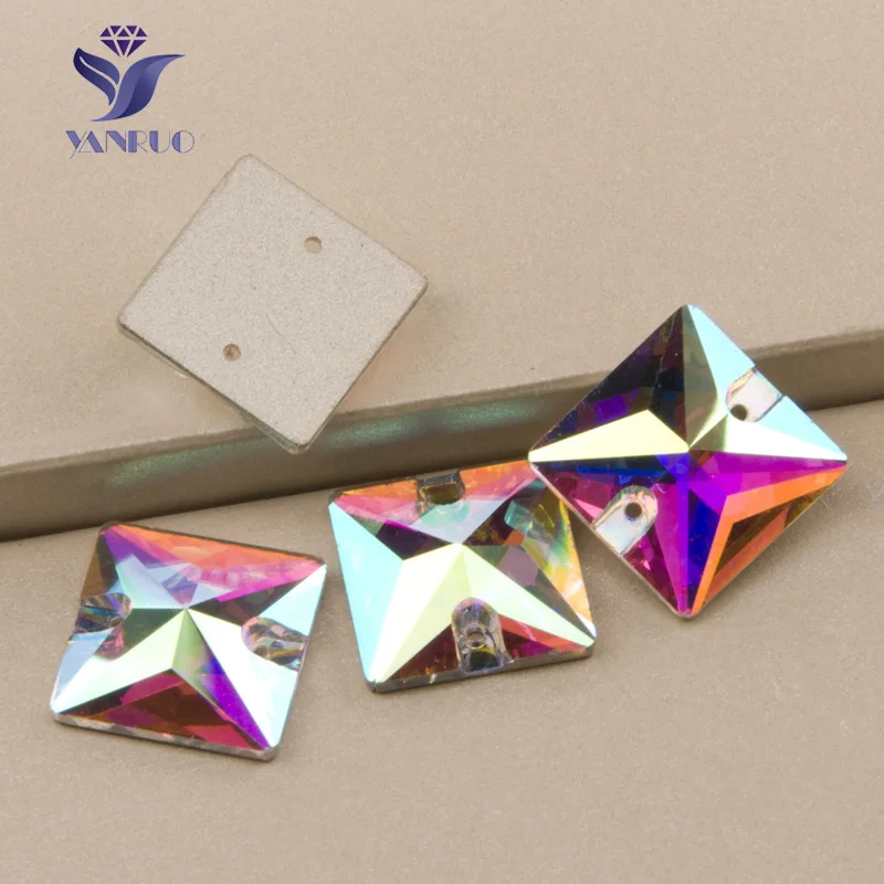 Square 16mm 18pcs YANRUO K9 Стразы AB Пришивные Pedrarias аппликация со стразами хрустальные стразы Flatback пришивные стразы для шитья украшения платья - Цвет: Square 16mm 18pcs