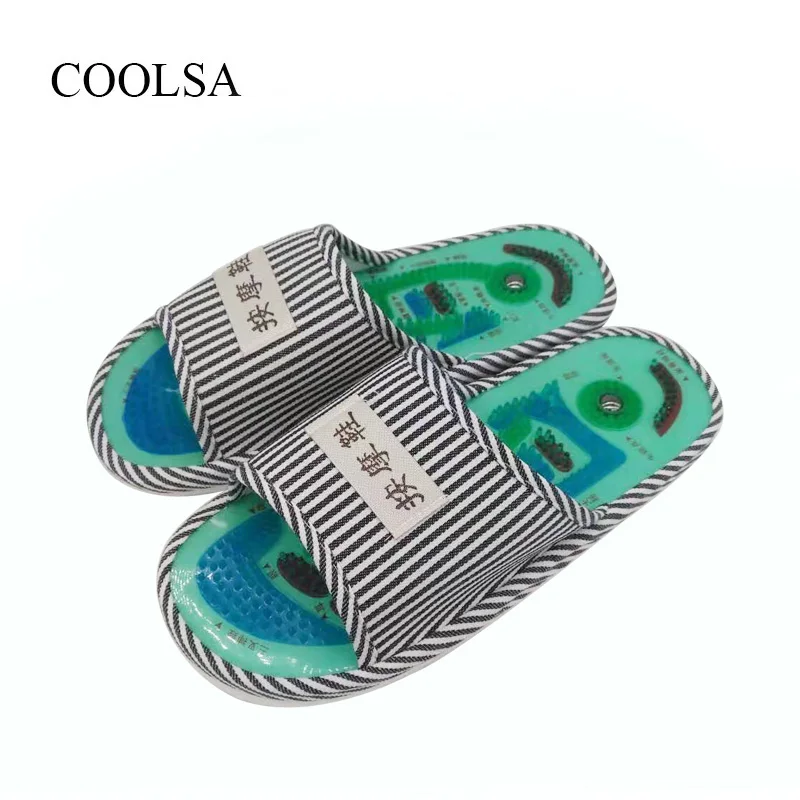 Тапки COOLSA мужские домашние массажные плоские Нескользящие в синюю полоску Эва